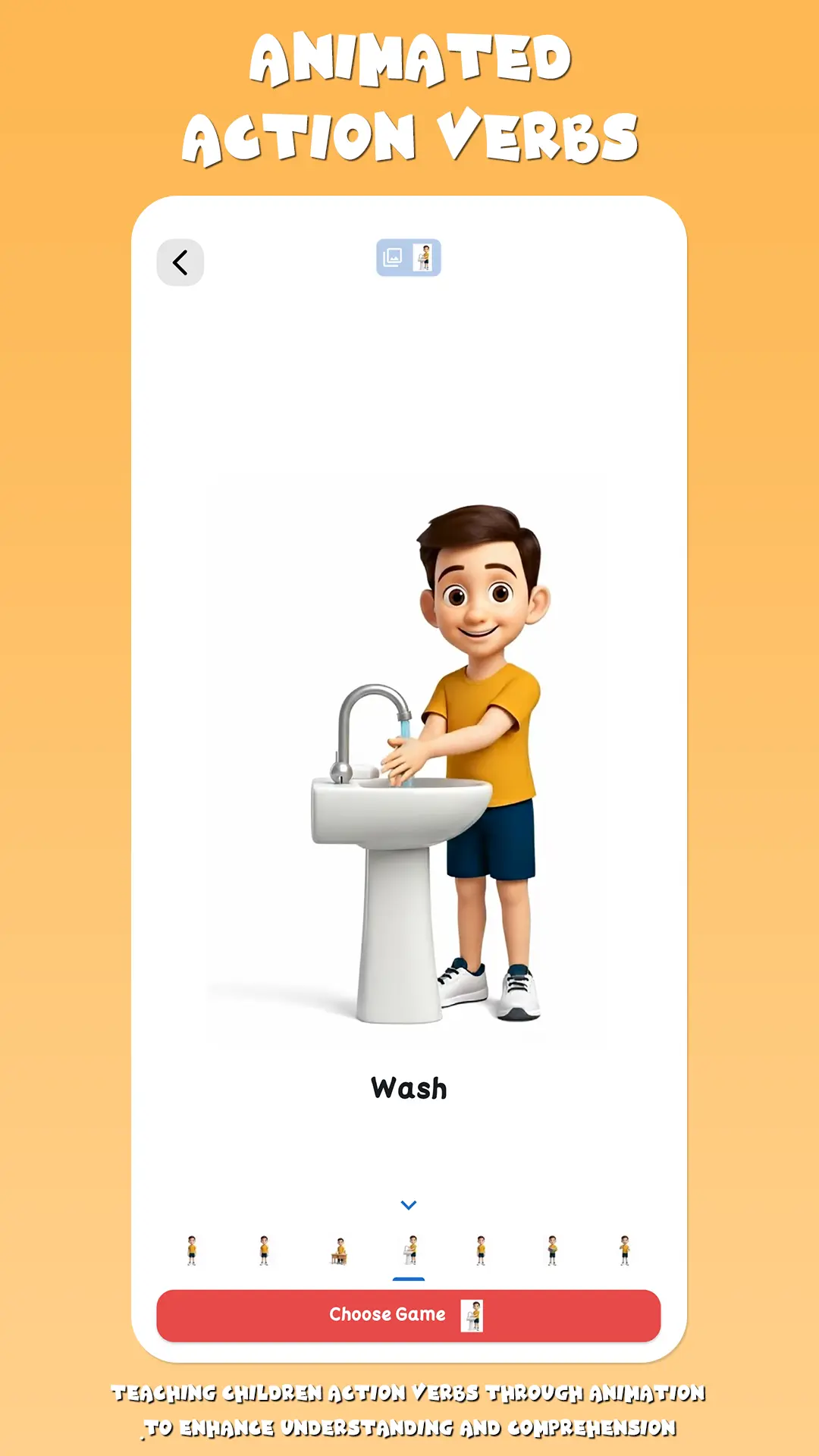 My Words App Screenshot - teach action verbs for kids with animation